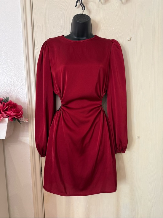 SHEIN Dresses & Skirts - SHEIN Wine Red Long-Sleeve Side Cutout Mini Dress